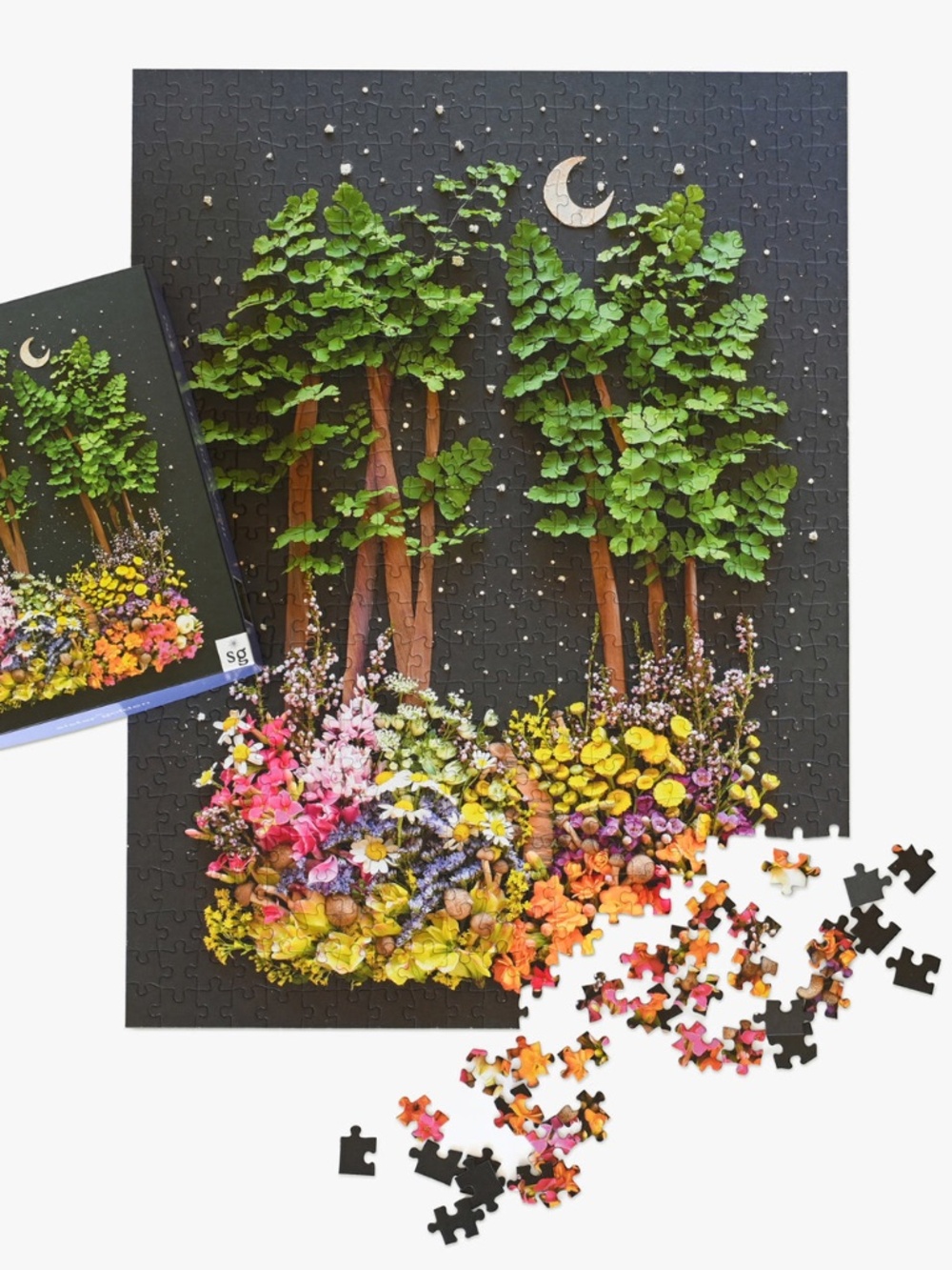 EUC [Sister Golden] Whimsical Forest Floral Moon & Stars Jigsaw Puzzle | 500